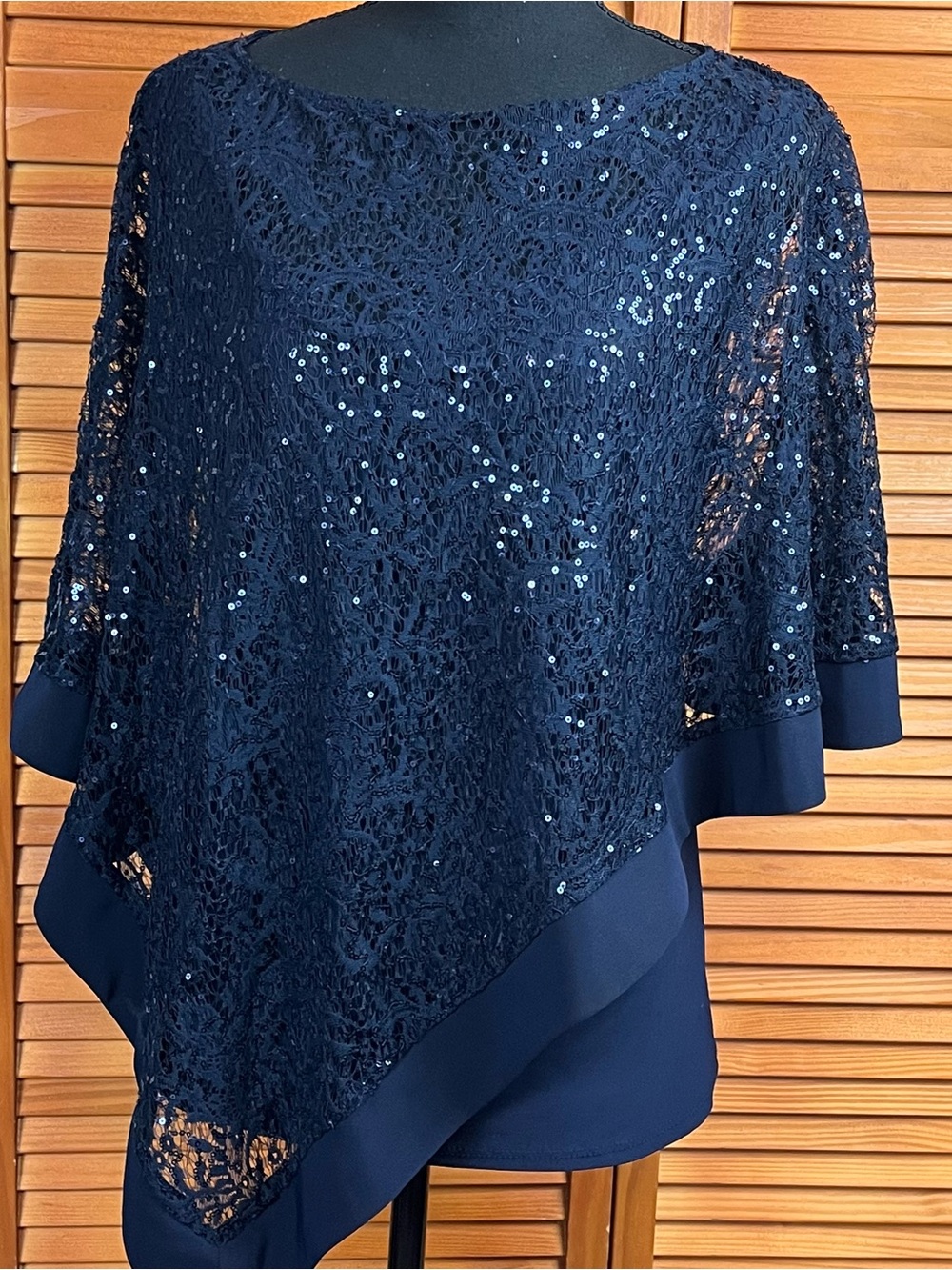 Navy Sequin Lace Poncho Top